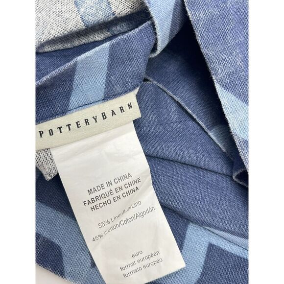 Pottery Barn Euro Pillow Sham Blue Trisha Geo Cotton Linen - Picture 2 of 6